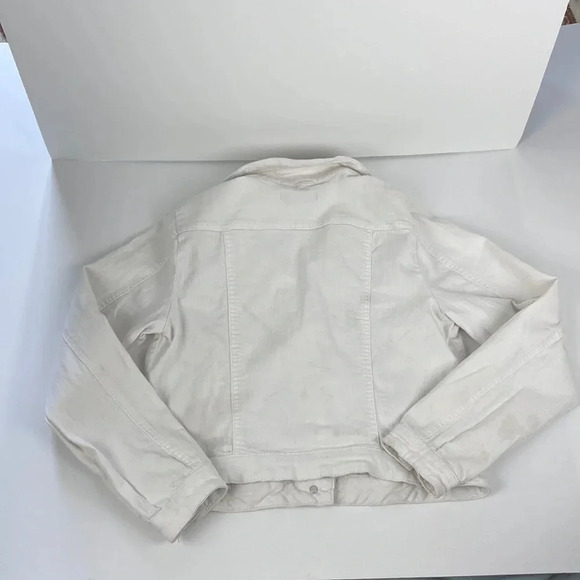 2/$25White button up fitted white denim  cropped Y2K mini jean jacket sz medium - Picture 5 of 17